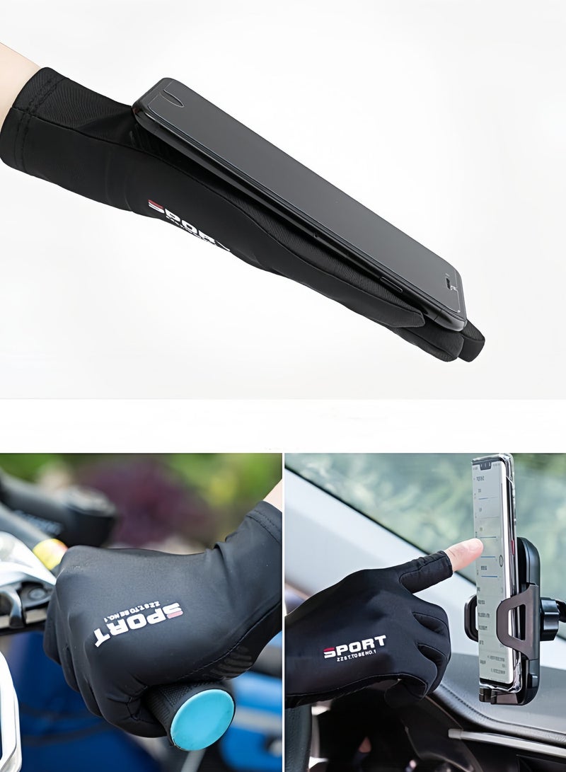 قفازات رجالية، قفازات قيادة، قفازات حريرية غير قابلة للانزلاق، قفازات نصف أصابع، قفازات رقيقة مسامية عالية المرونة مقاومة للأشعة فوق البنفسجية، قفازات رياضية للقيادة وركوب الدراجات والاستخدام مع شاشات اللمس، لون كحلي. - Image 3